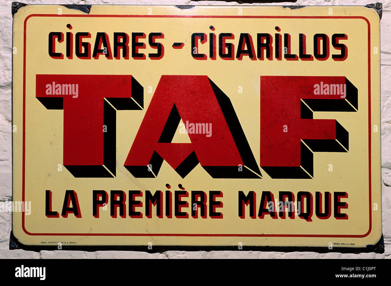 Belgien, Wervick an der französischen Grenze, das Werbeplakat des Museums des Tabaks Stockfoto