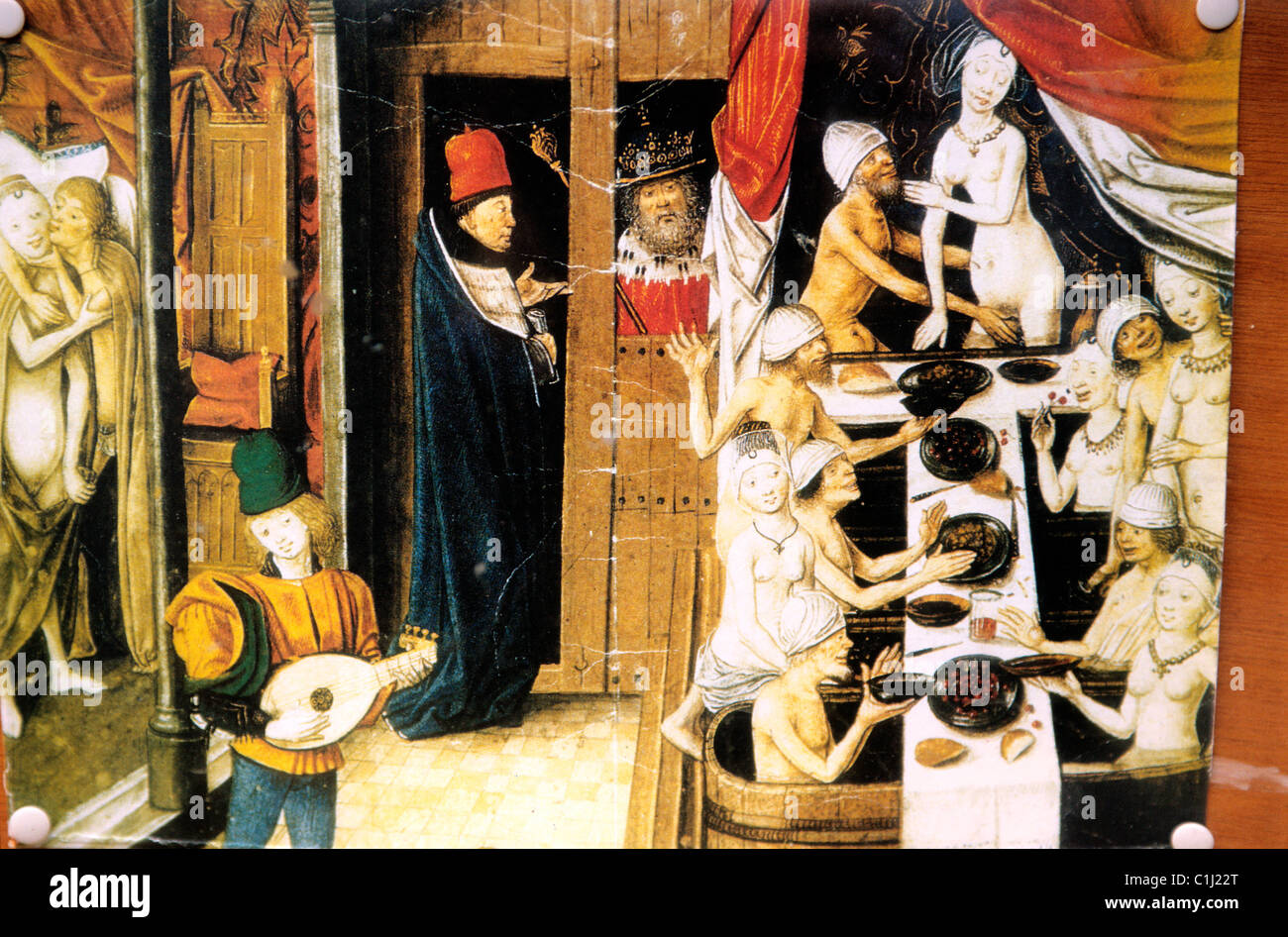 Belgien, West-Flandern, Brügge (Brugge), Malerei, repräsentiert ein Bordell der Stadt im Mittelalter Stockfoto