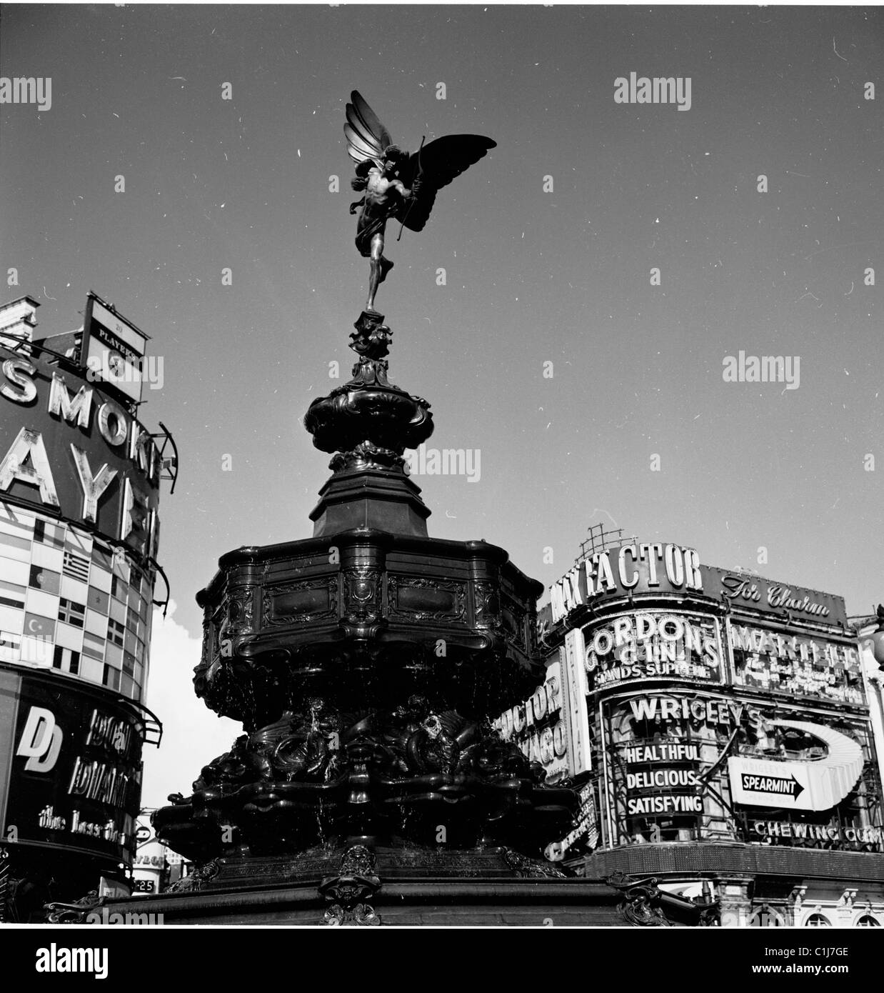 London, 1950er. Piccadilly Circus und der Shaftesbury Memorial Fountain & die Statue von Anteros, allgemein bekannt als die Eros-Statue. Stockfoto