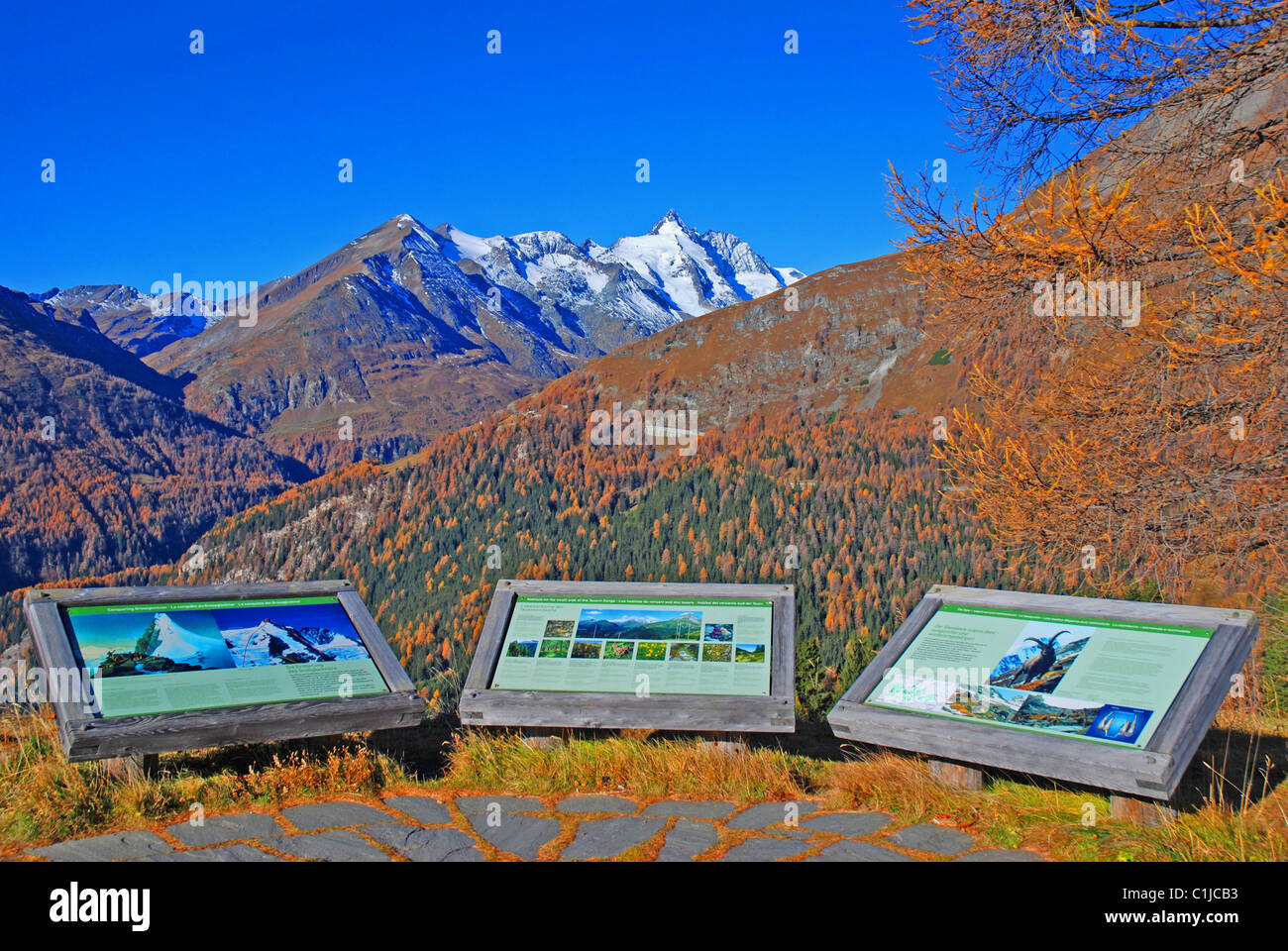 Grossglockner hohen Alpenstraße, erklärende Lehr zeigt, Österreich Stockfoto