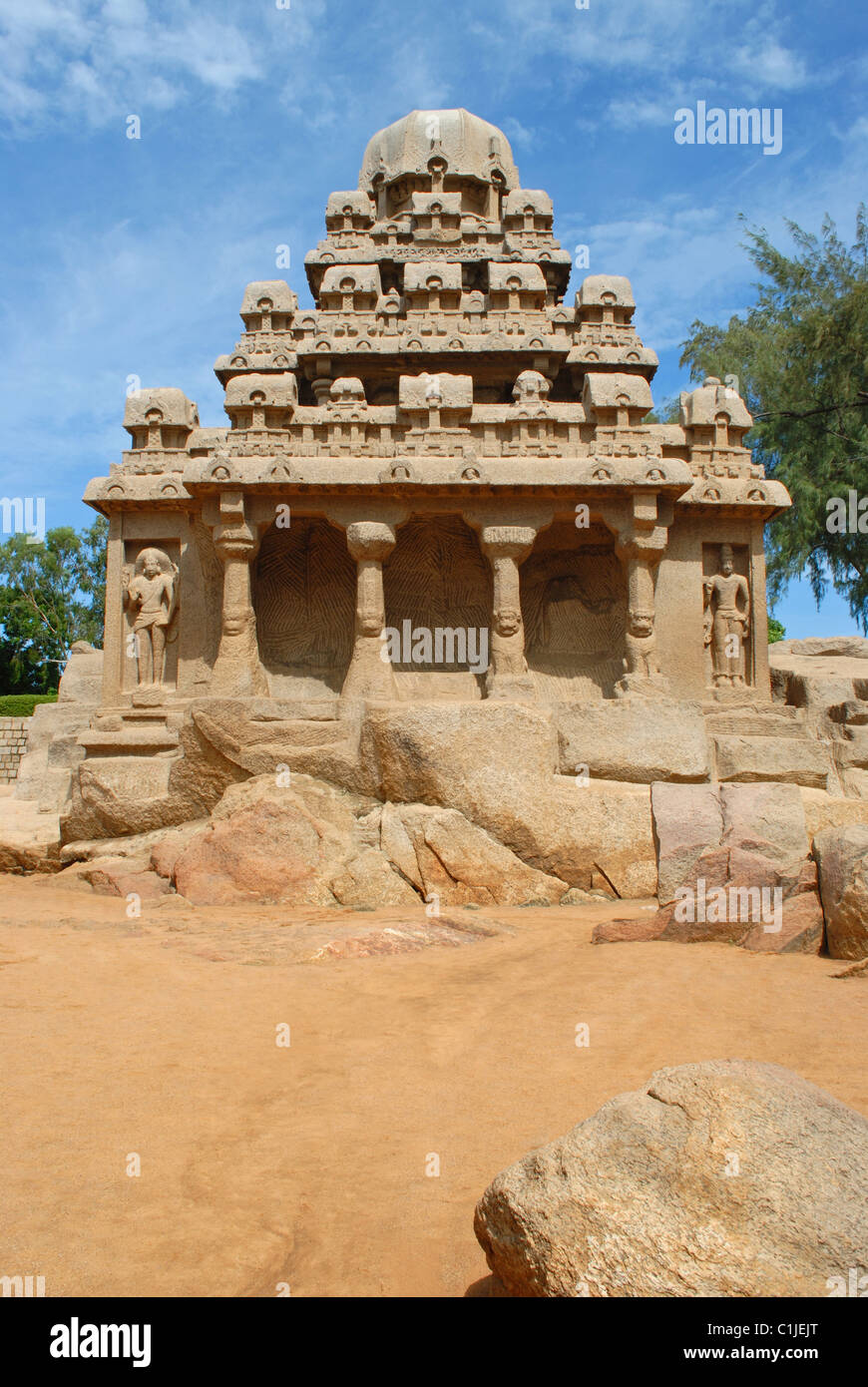 Arjuna Rath, Mahabalipuram, ca. 7th.century CE. Von Pallava König Narsimha gebaut. Kancheepuram Bezirk, Tamil Nadu, Indien Stockfoto