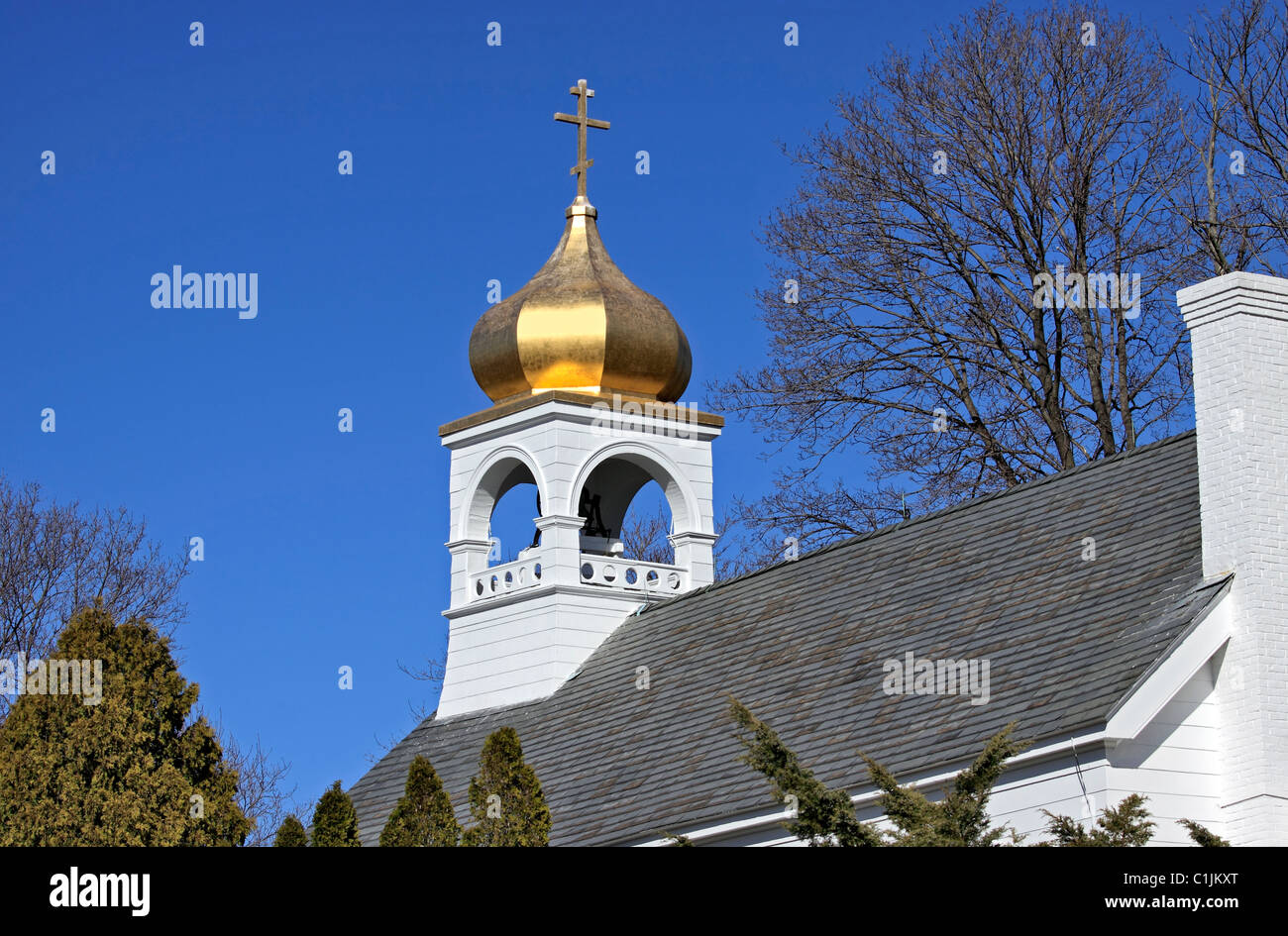 Russische orthodoxe Kirche, Setauket, Long Island, NY Stockfoto