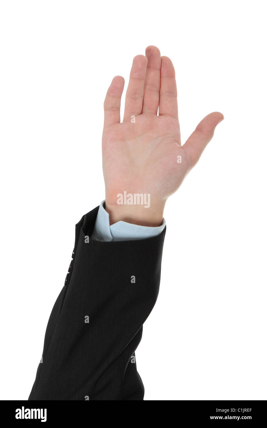 Gestikulieren Hand isoliert auf weißem Hintergrund Stockfoto