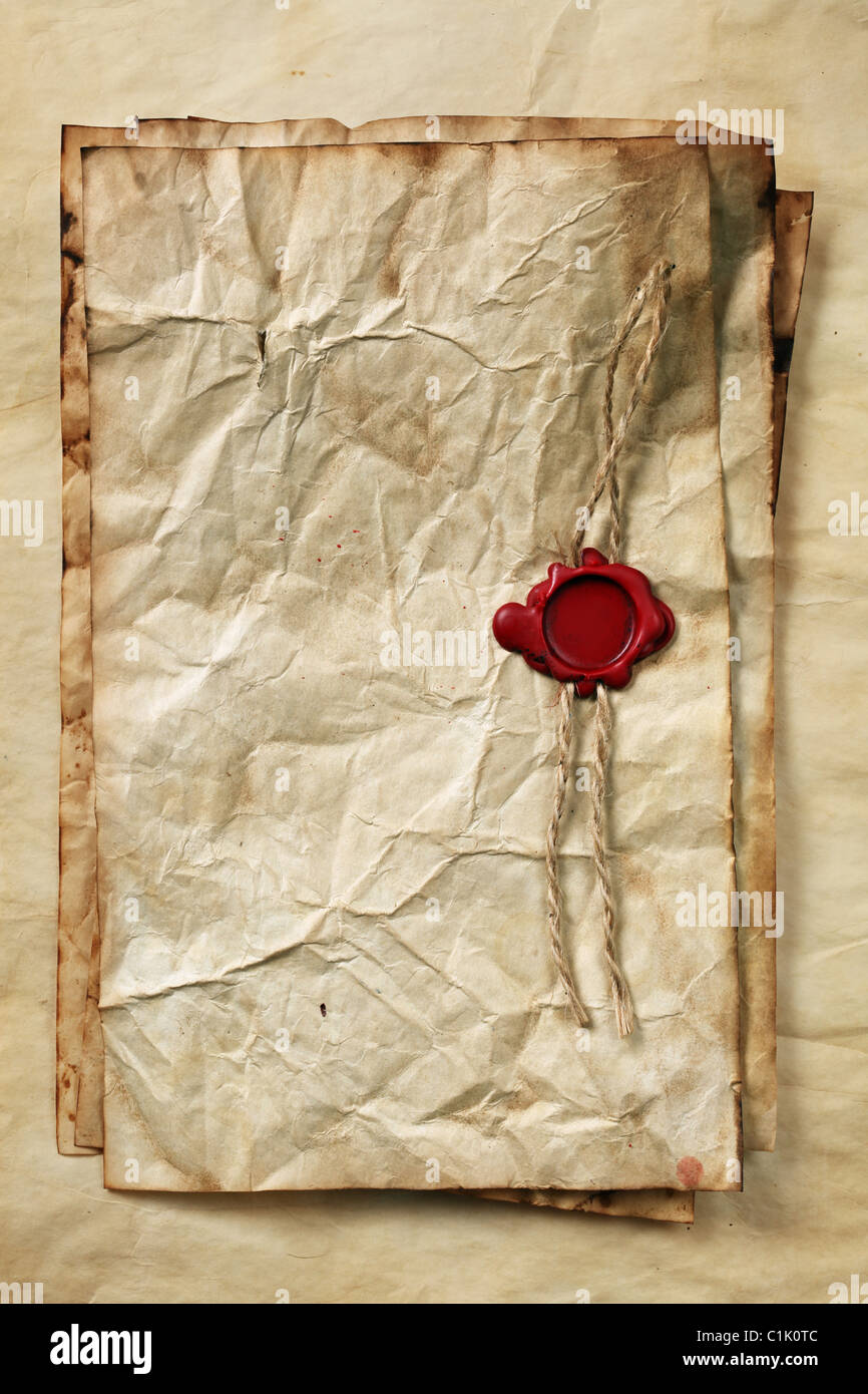 Leere Papiere mit Wachs versiegeln Stockfoto