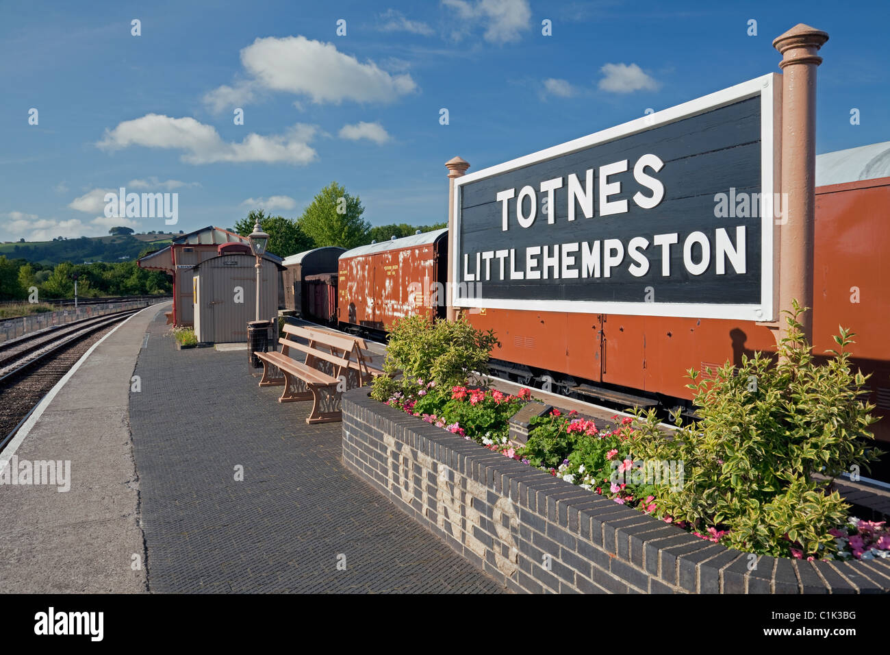 Totnes Littlehempston Station auf der South Devon Steam Railway, Devon, England, Großbritannien Stockfoto