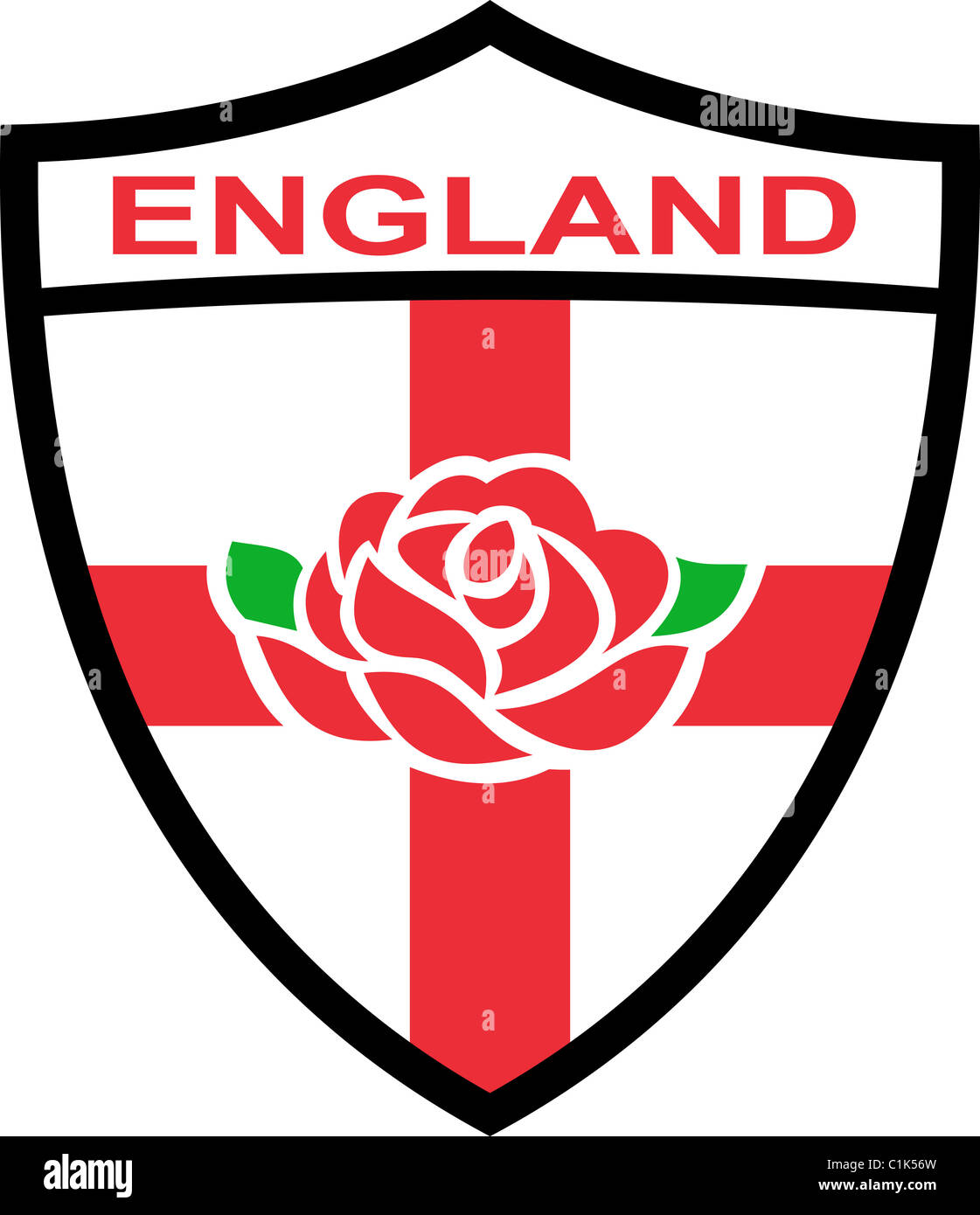 Abbildung von einem roten englischen stieg in Schild mit Flagge von England und Worte "England" Stockfoto