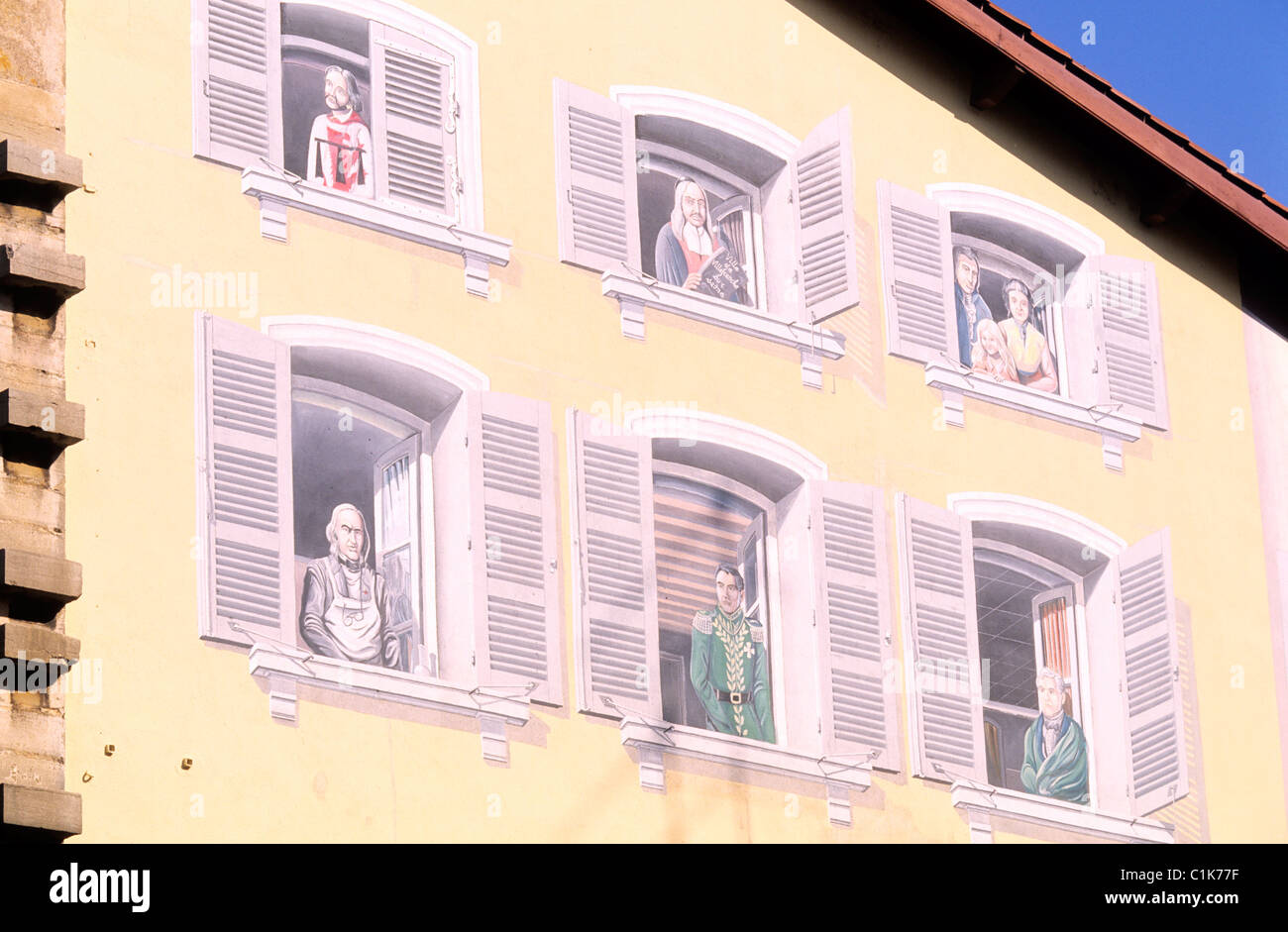 Frankreich, Rhone, Le Beaujolais, Villefranche Sur Saône, Fassade gemalt in Grenette Straße Stockfoto