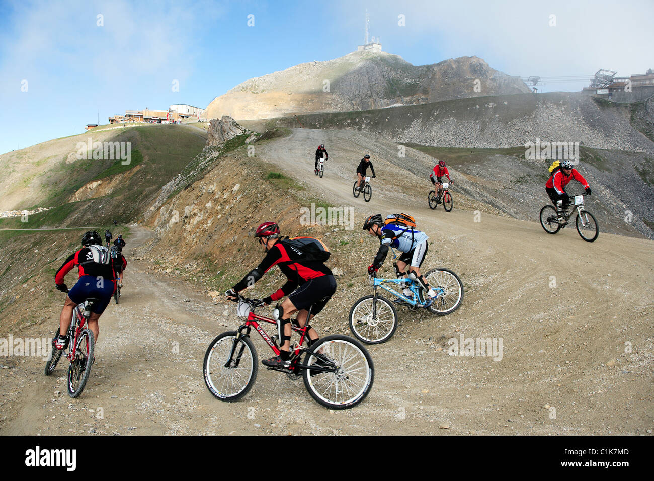 Frankreich, Savoyen, Meribel, downhill Mountainbiken Stockfoto