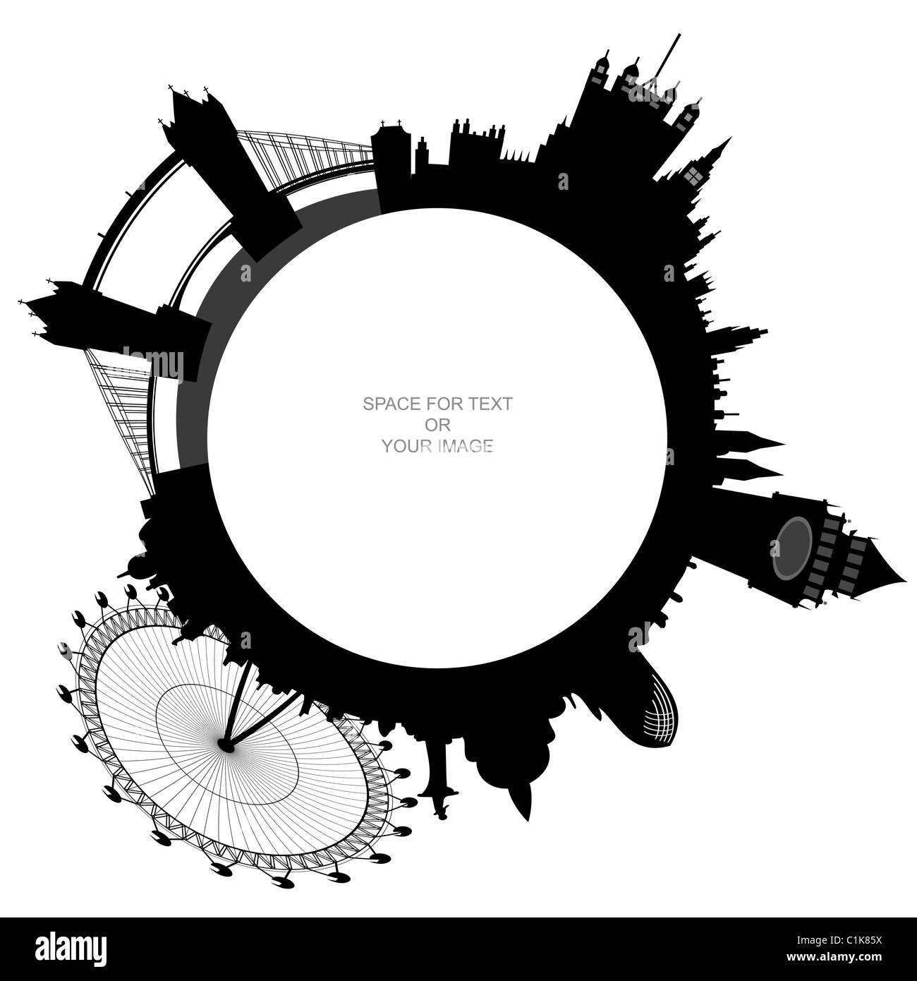 London Skyline - Big Ben, London Eye, Tower Bridge, Westminster - Platz für text Stockfoto