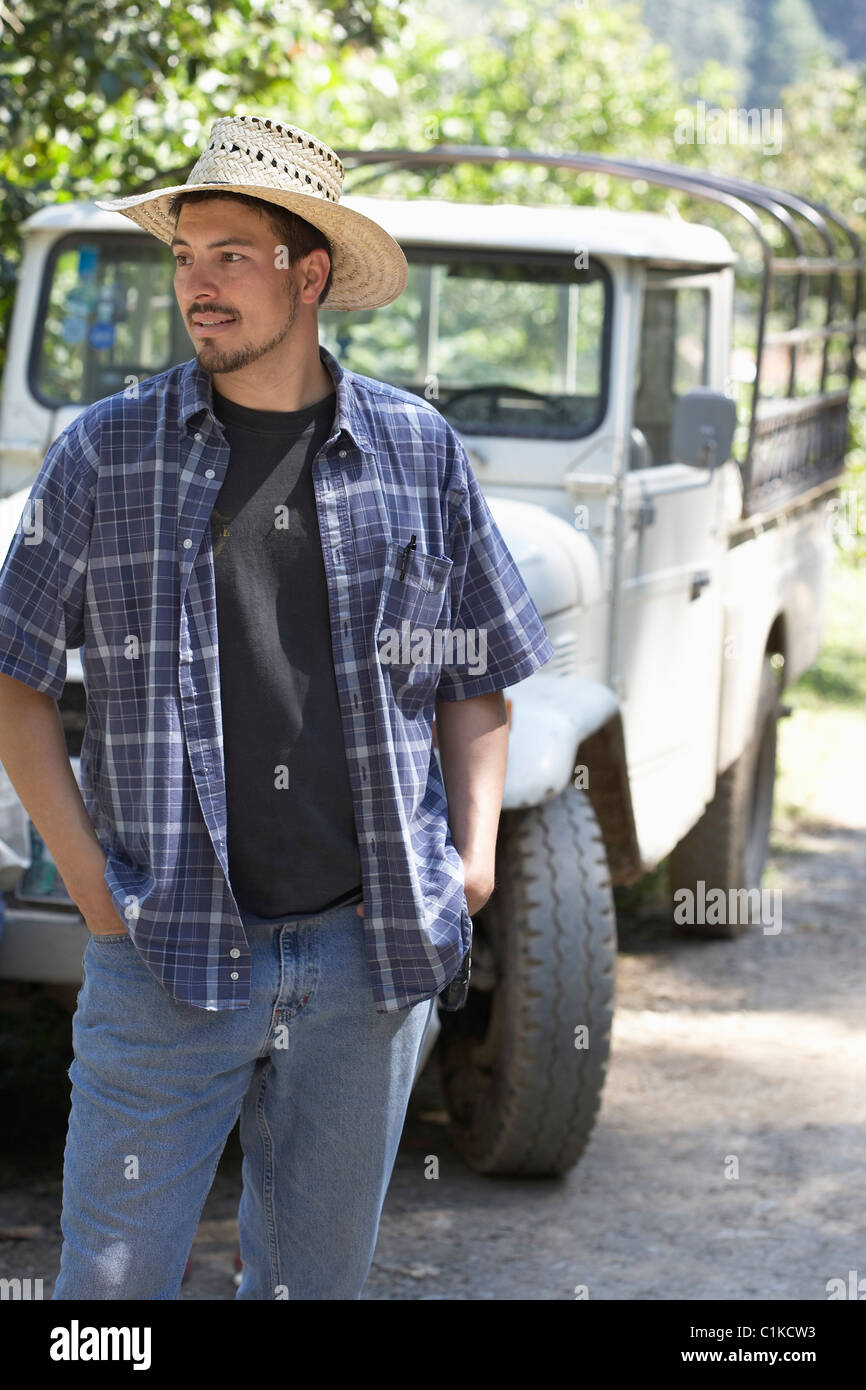 Porträt der Plantagenbesitzer, Finca Vista Hermosa Kaffeeplantage, Agua Dulce, Huehuetenango Abteilung, Guatemala Stockfoto