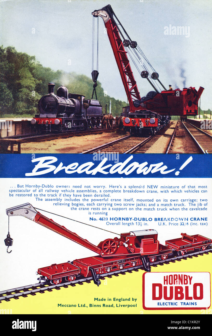Ursprüngliche Anzeige in 1950er Jahren junge Hobby Magazin für HORNBY DUBLO Modelleisenbahnen Stockfoto