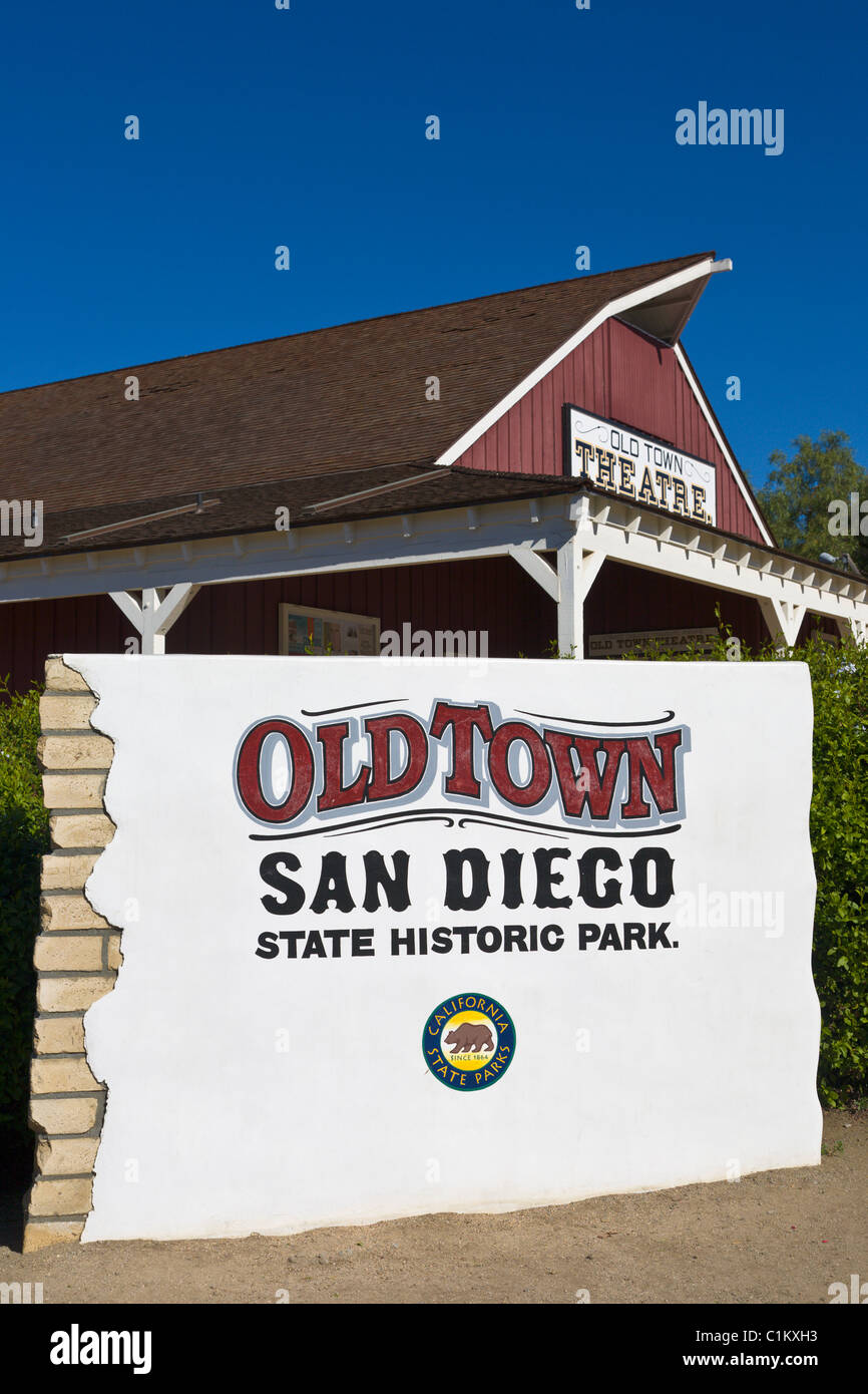 Altes Ortsschild, San Diego State Historic Park, Kalifornien, USA Stockfoto