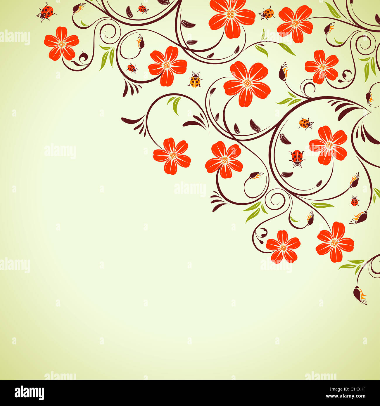 Blumenrahmen mit Marienkäfer, Element für Design, Vektor-illustration Stockfoto
