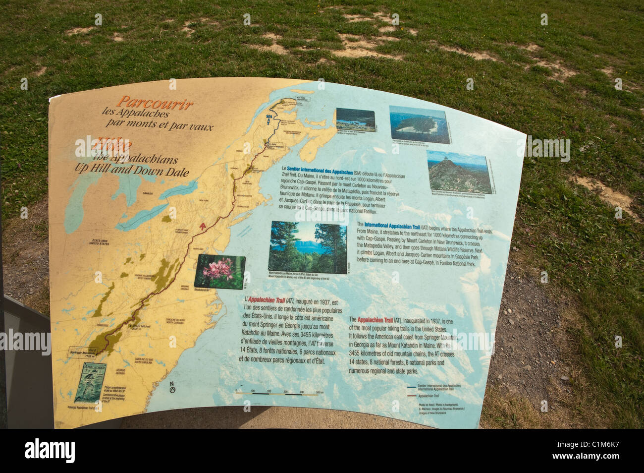 Quebec, Kanada. Appalachen trail Guide Karte Parc national du Canada Gaspé Forillon (Forillon Nationalpark). Stockfoto