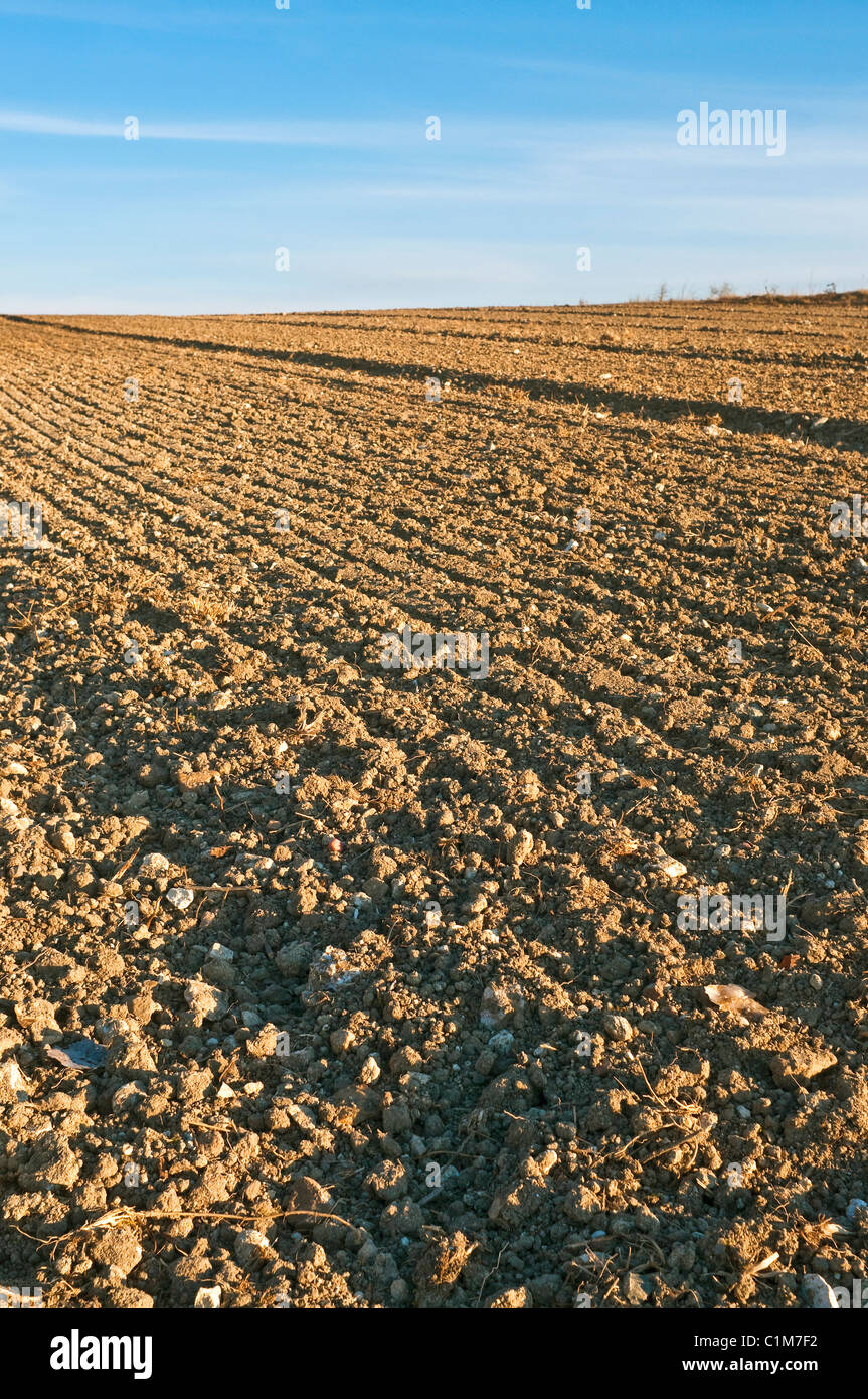 Reichen fruchtbaren Ackerland bebaut vor dem Einpflanzen - Sud-Touraine, Frankreich. Stockfoto