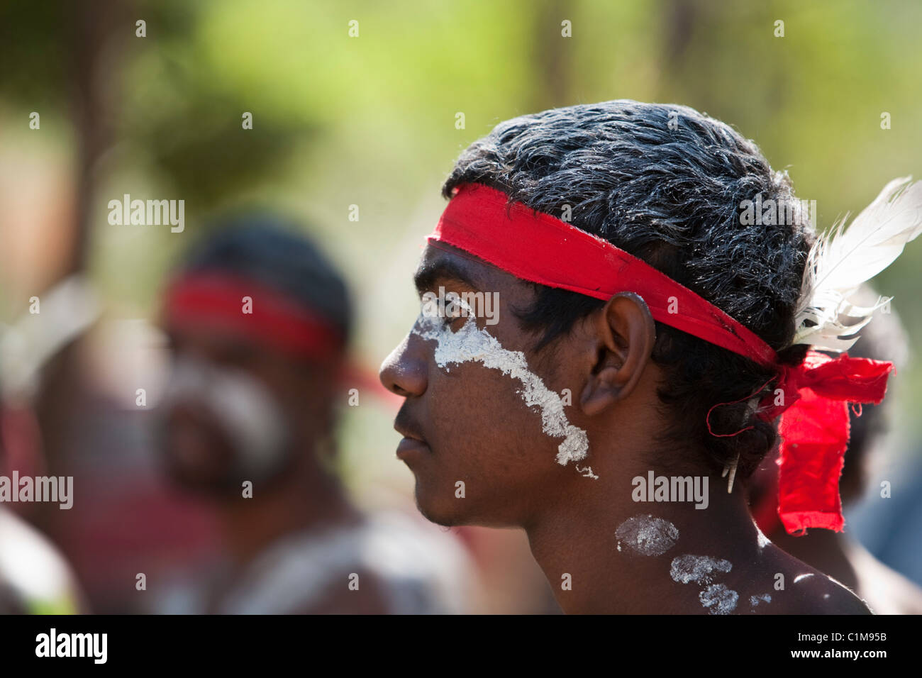 Einheimische Tänzer in Stammes-Körperfarbe.  Aboriginal Dance Festival, Laura, Queensland, Australien Stockfoto