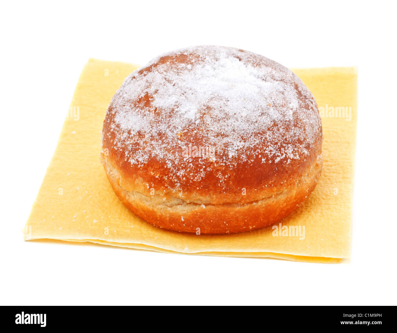 Krapfen in Puderzucker auf Papierserviette Stockfoto