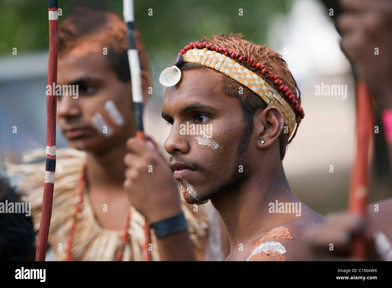 Lockhart River Tänzer beim Laura Aboriginal Dance Festival. Laura, Queensland, Australien Stockfoto