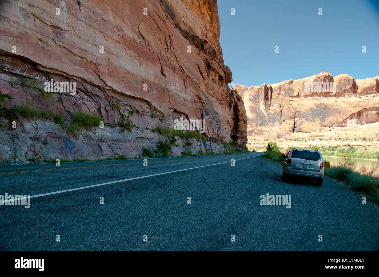 Colorado River Scenic Byway, Route 128, Fisher Towers, Castle Rock, hohen Mauern umgebene Korridor, Monitor & Merrimac Buttes, Felsen, Utah, USA Stockfoto