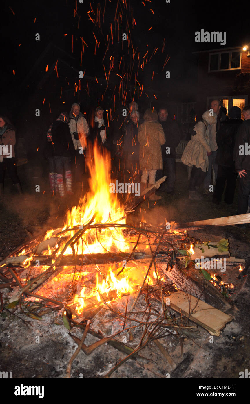 Lagerfeuer Party Im Garten Hinter Dem Haus Nacht Stockfoto Bild