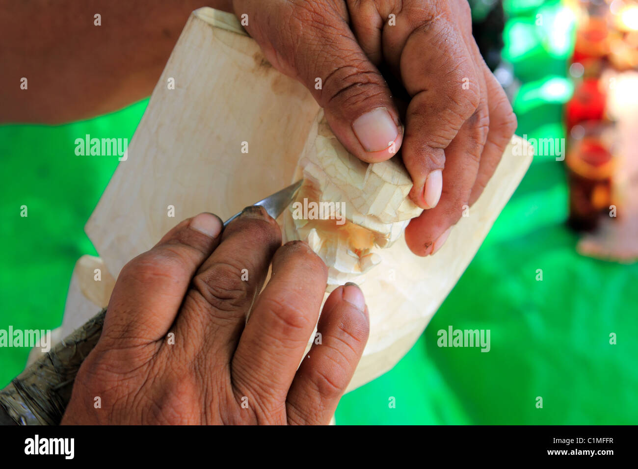 Jaguar Maya Bildhauer Handwerk Messer Hände Chichen Itza Mexico Stockfoto