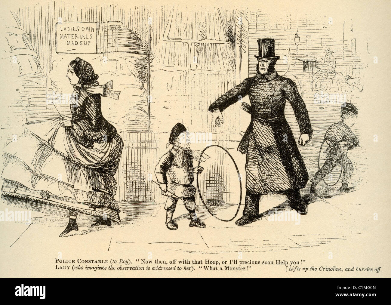 Alte Lithographie von 1859 Wachtmeister cartoon Stockfoto