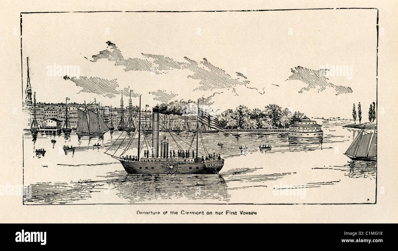 Alte Lithographie von 1860 Fultons Dampfer Clermont Stockfoto
