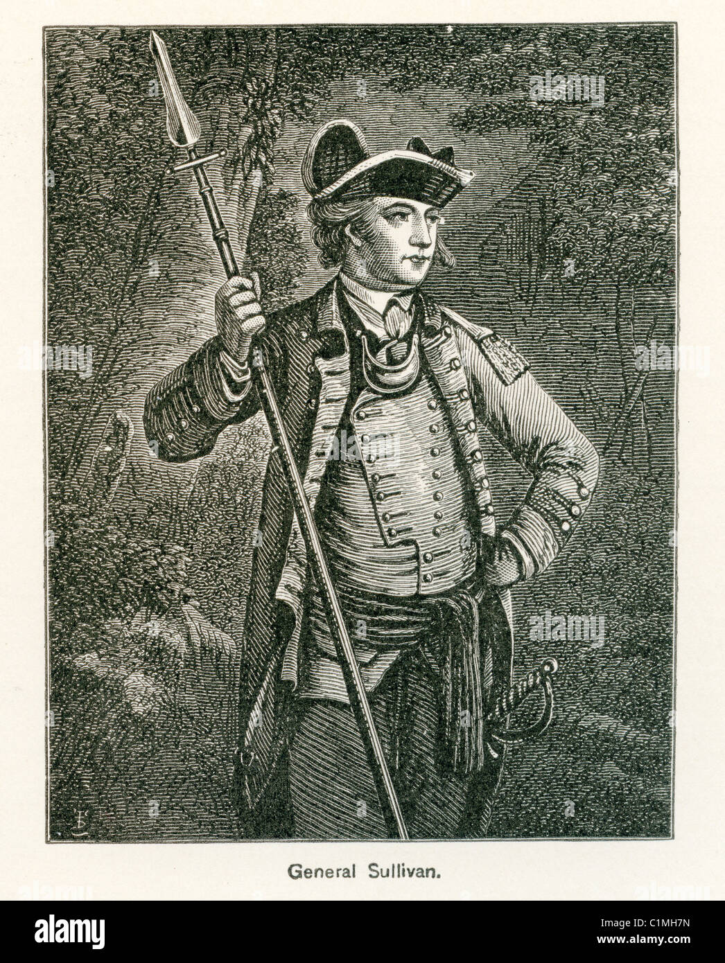 Alte Lithographie von General John Sullivan, US-amerikanischer General im amerikanischen Unabhängigkeitskrieg Stockfoto