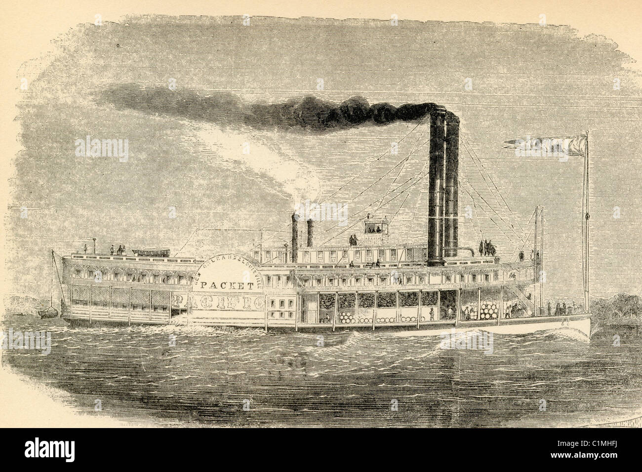 Alte Lithographie von Paket-Schiff in New Orleans, Louisiana Stockfoto