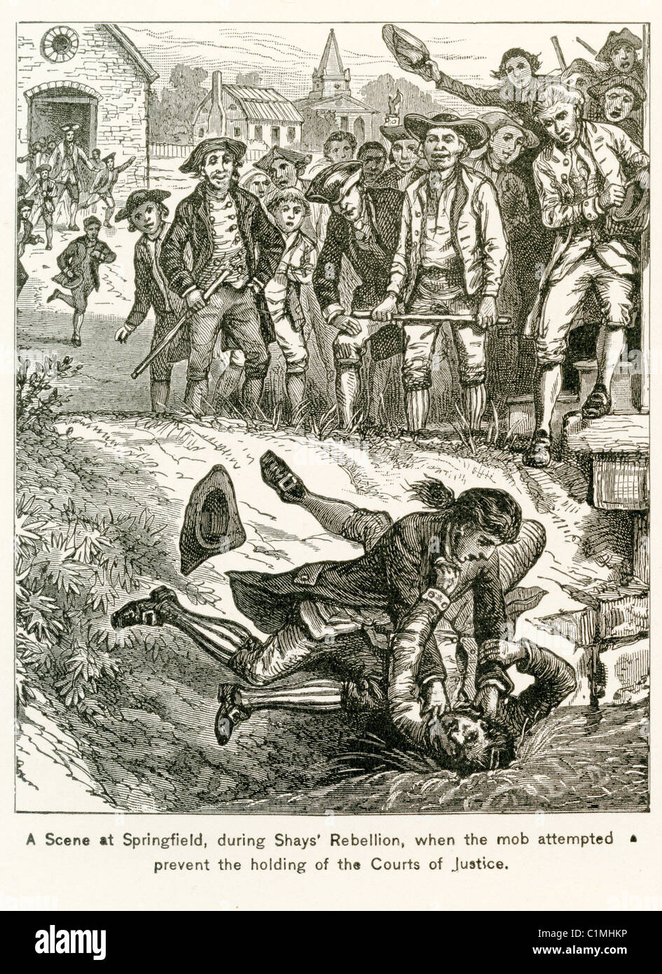 Alte Lithographie von der Shays Rebellion, Springfield, Massachusetts 1786-1787 Stockfoto