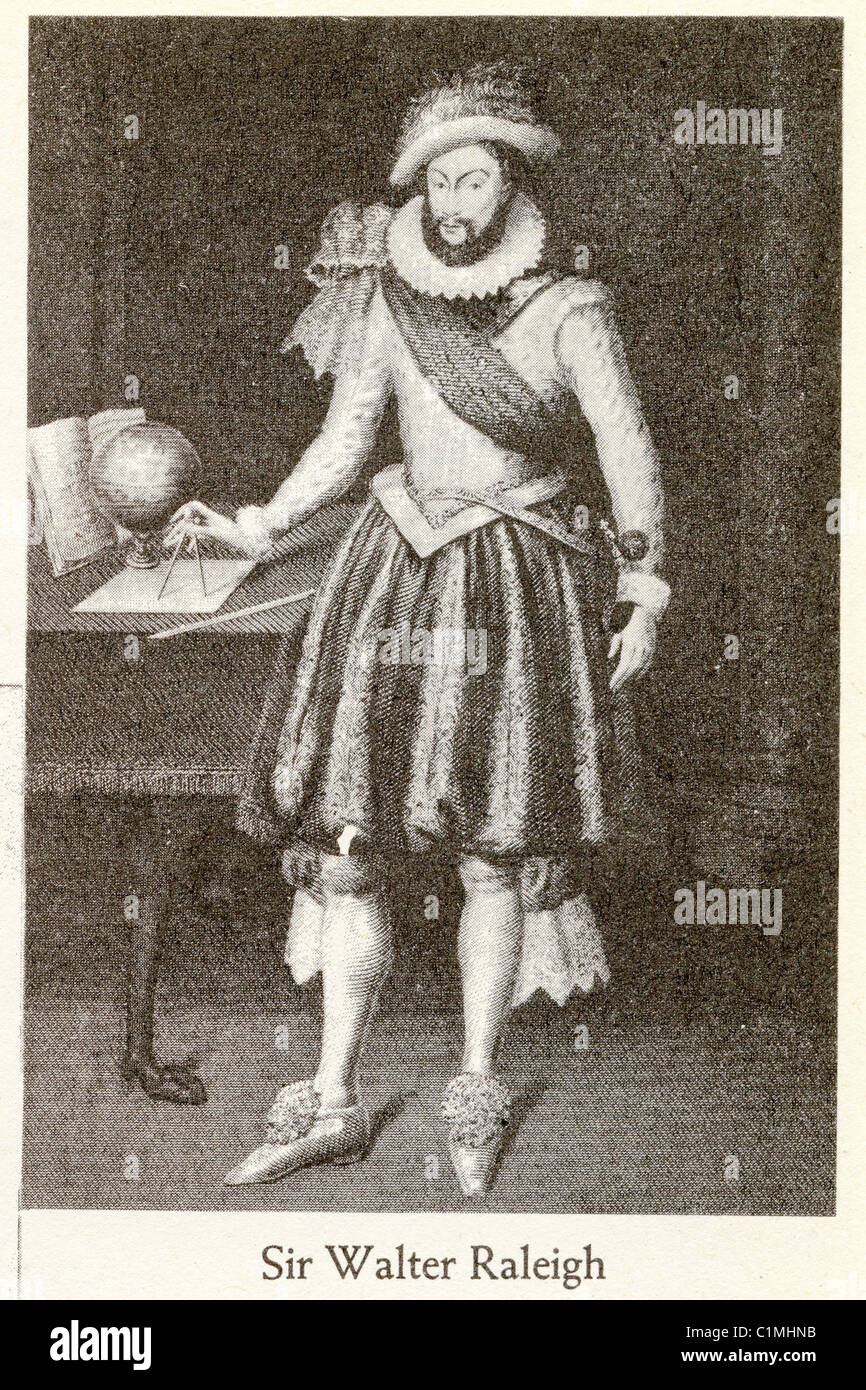 Alte Lithographie von Sir Walter Raleigh (1552 – 1618), englische Aristokrat, Schriftsteller, Dichter, Soldat, Höfling, Spion und explorer Stockfoto