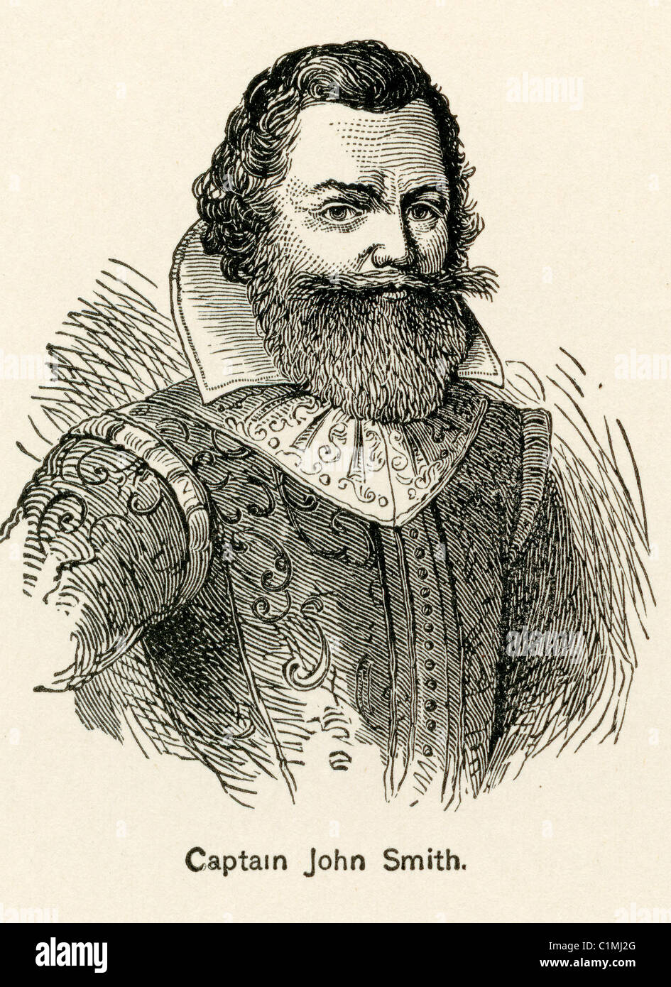 Alte Lithographie von Kapitän John Smith (1580-1631), Admiral of New England war ein englischer Entdecker. Jamestown gegründet. Stockfoto