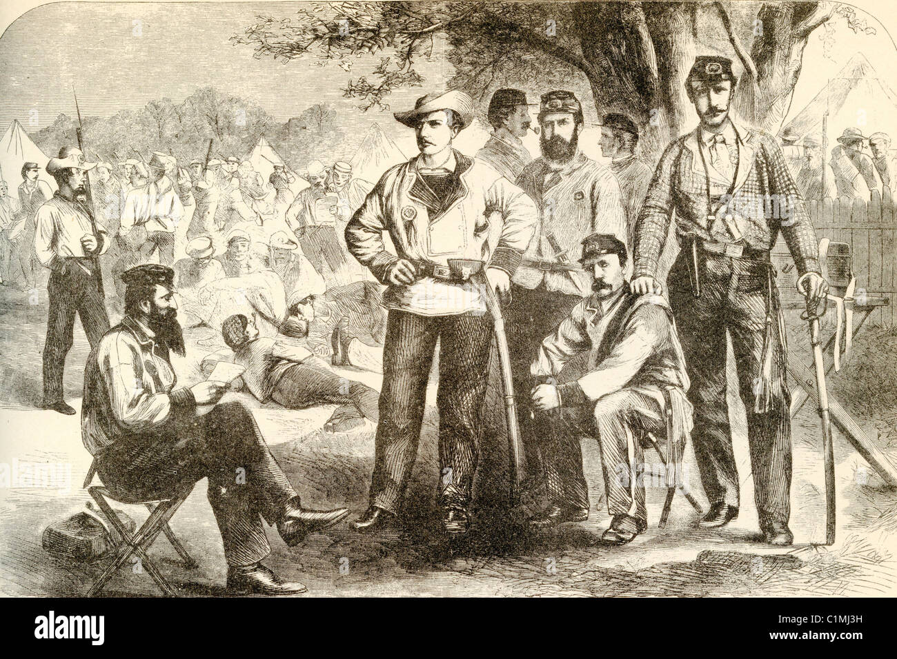Alte Lithographie von Soldaten des amerikanischen Bürgerkriegs Stockfoto