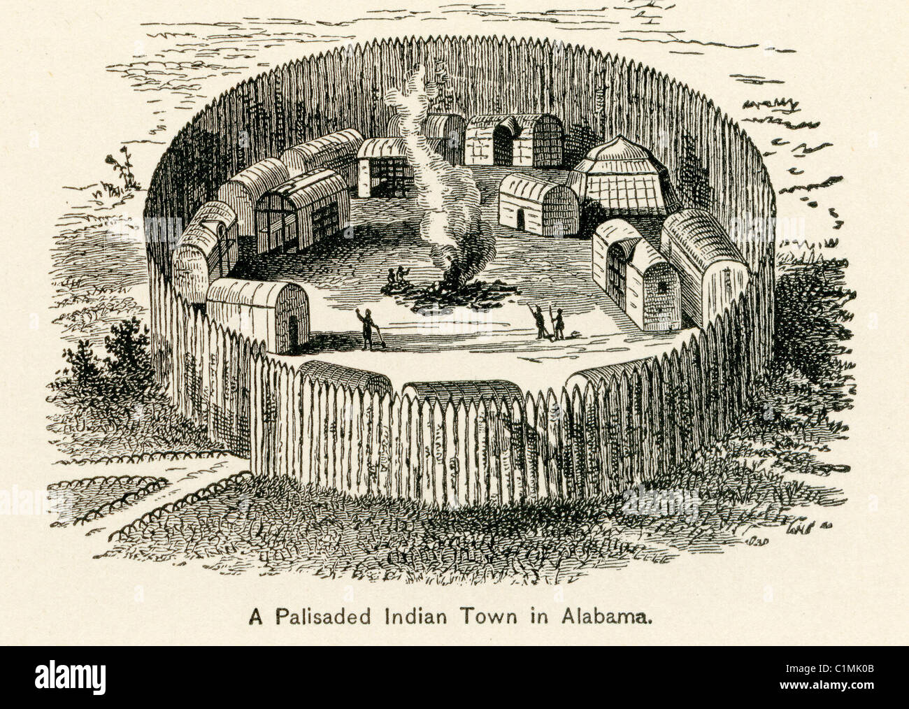 Alte Lithographie der indischen Stadt in Alabama Stockfoto