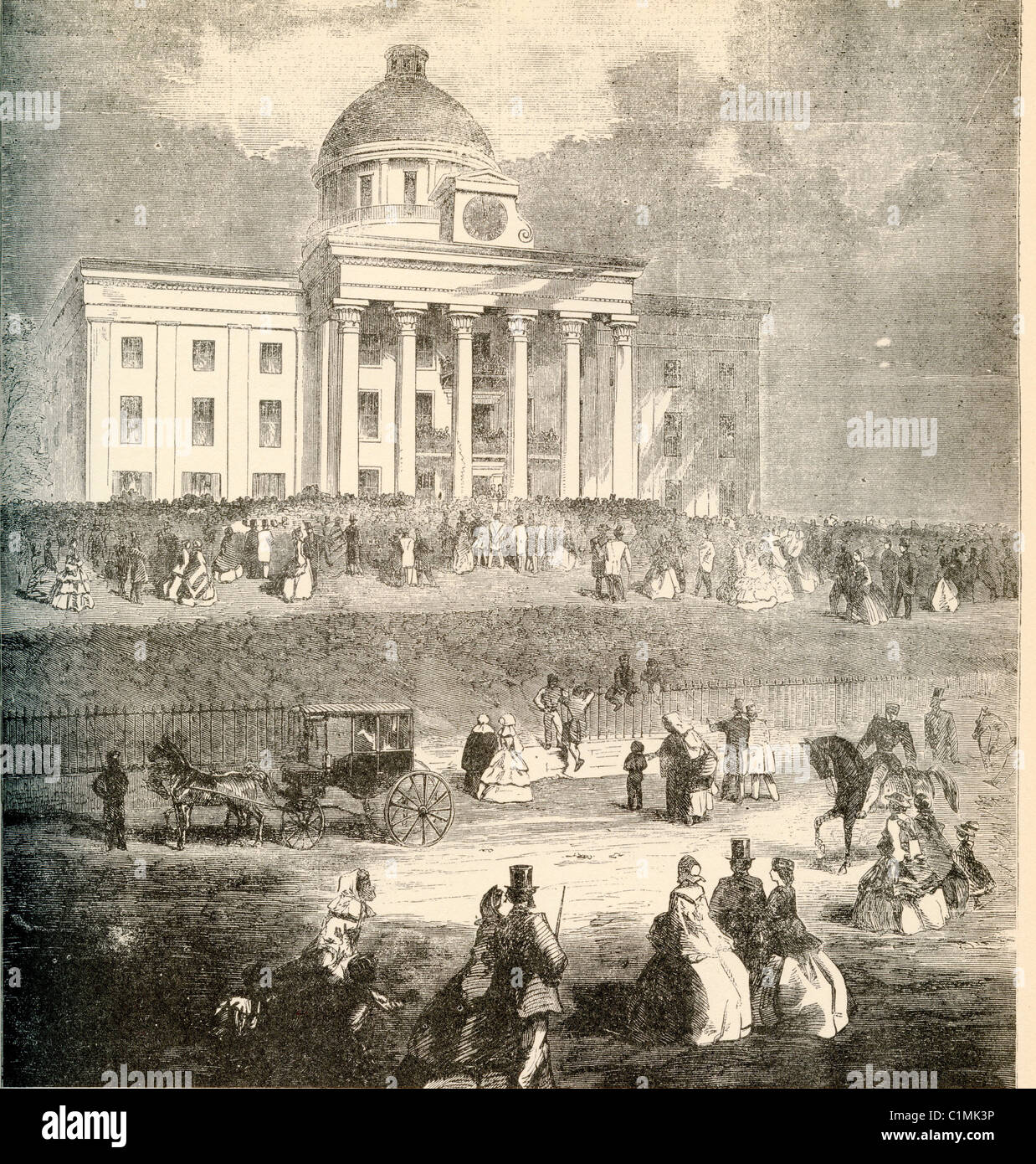 Alte Lithographie von Jefferson Davis Einweihung - Präsident der Konföderierten Staaten von Amerika Stockfoto