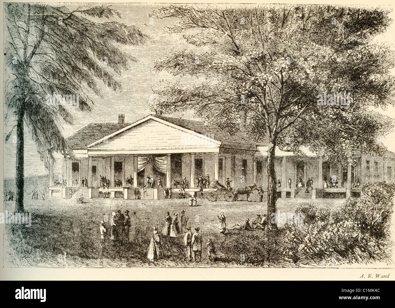 Alte Lithographie von Jefferson Davis Mansion in Mississippi Stockfoto
