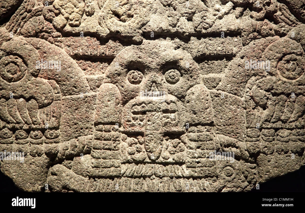 Aztec Stone Carving Templo Mayor Museum Mexiko-Stadt Stockfoto