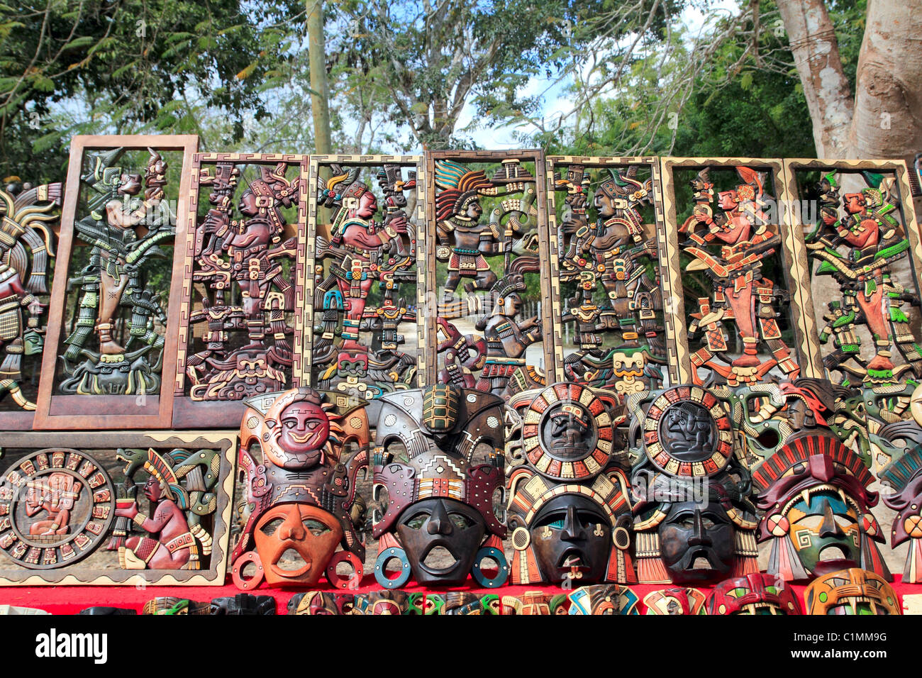 Maya Mexiko Holz Kunsthandwerk im Dschungel Yucatan Stockfoto
