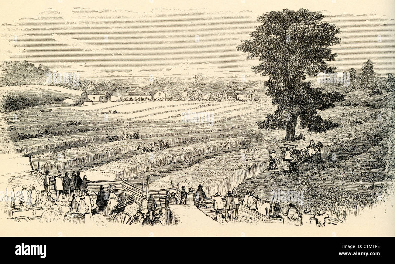 Alte Lithographie: landwirtschaftliche Verfahren in Syrakus 1857 Stockfoto