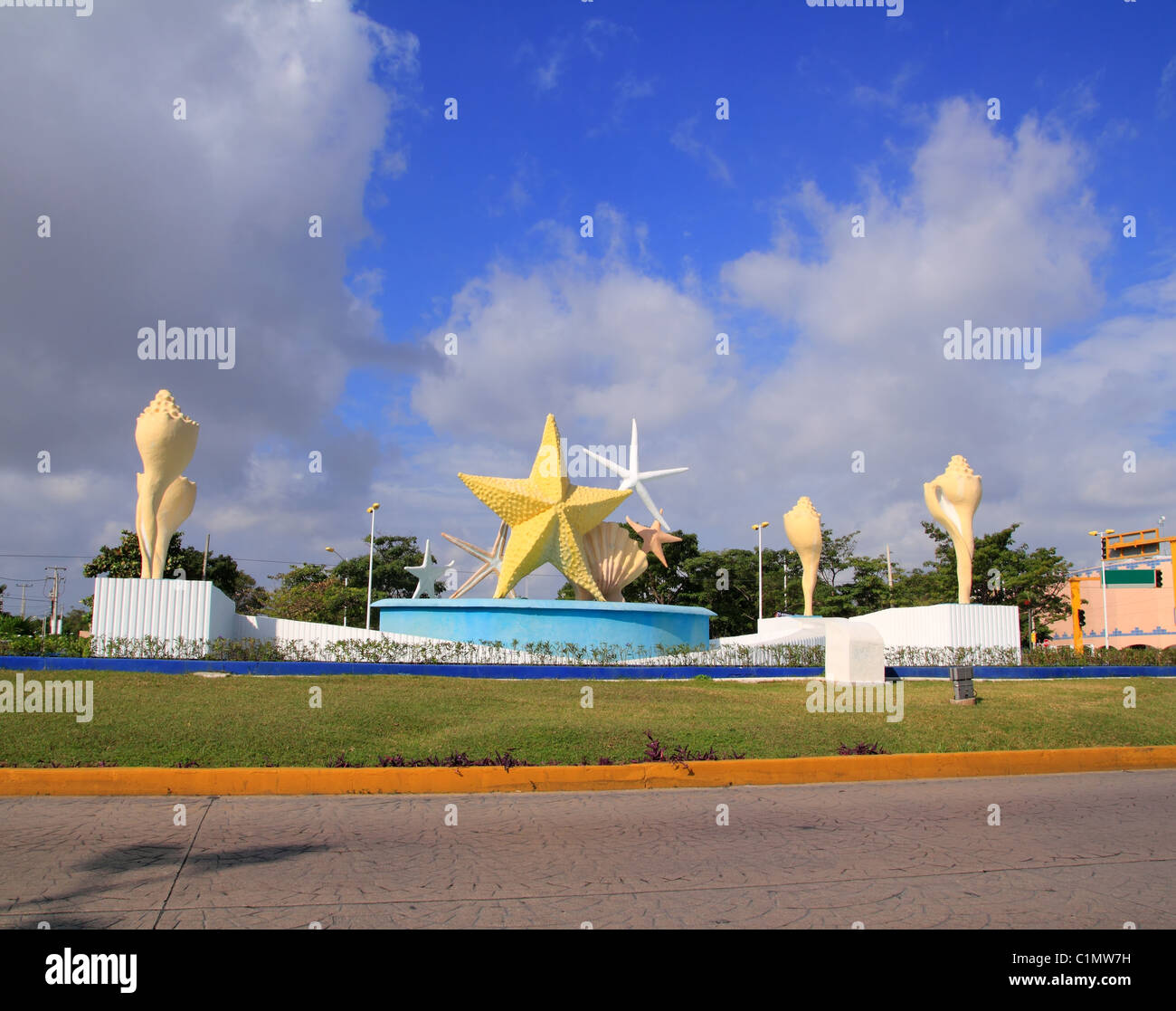 Ceviche quadratische Cancun Wahrzeichen Brunnen Karibik Mexiko Stockfoto