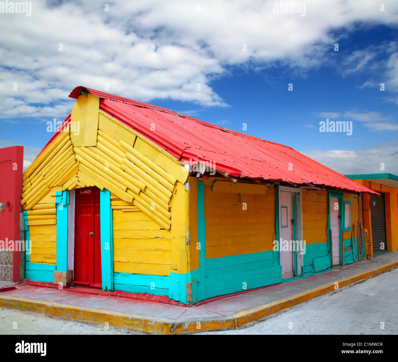 bunte Caribbean beherbergt tropische Farben Isla Mujeres, Mexiko Stockfoto