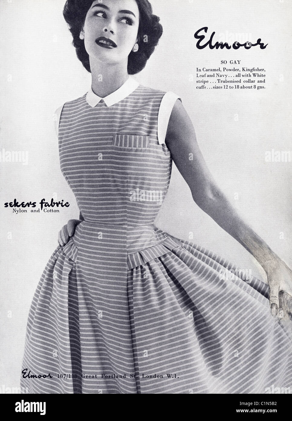 Original Ganzseitige 1950er Jahre Werbung In Der Damenmode Magazin Fur Elmoor So Homosexuell Kleider Aus Nylon Und Baumwolle Stoff Stockfotografie Alamy