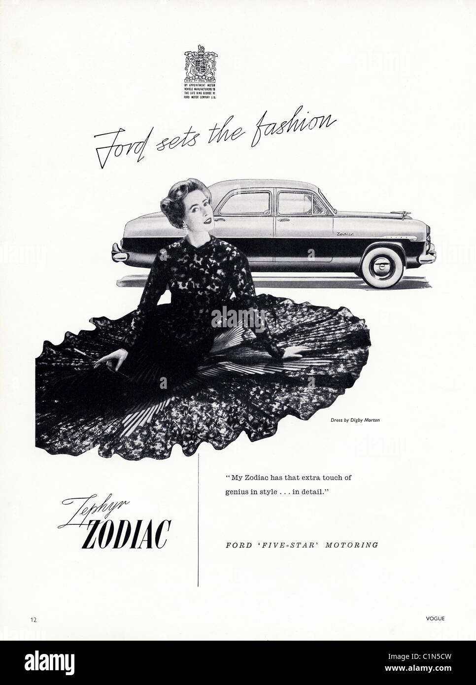 Original ganzseitige 1950er Jahre Werbung in der Damenmode Magazin für FORD ZEPHYR ZODIAC Stockfoto
