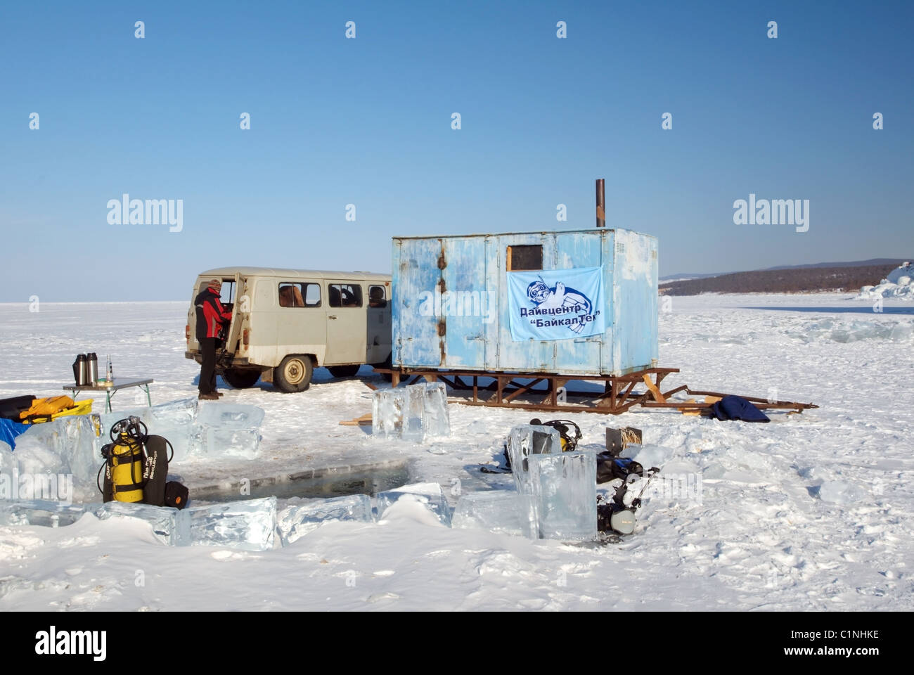 Mobile, Eis "russische Sauna", auf Bakal. Stockfoto