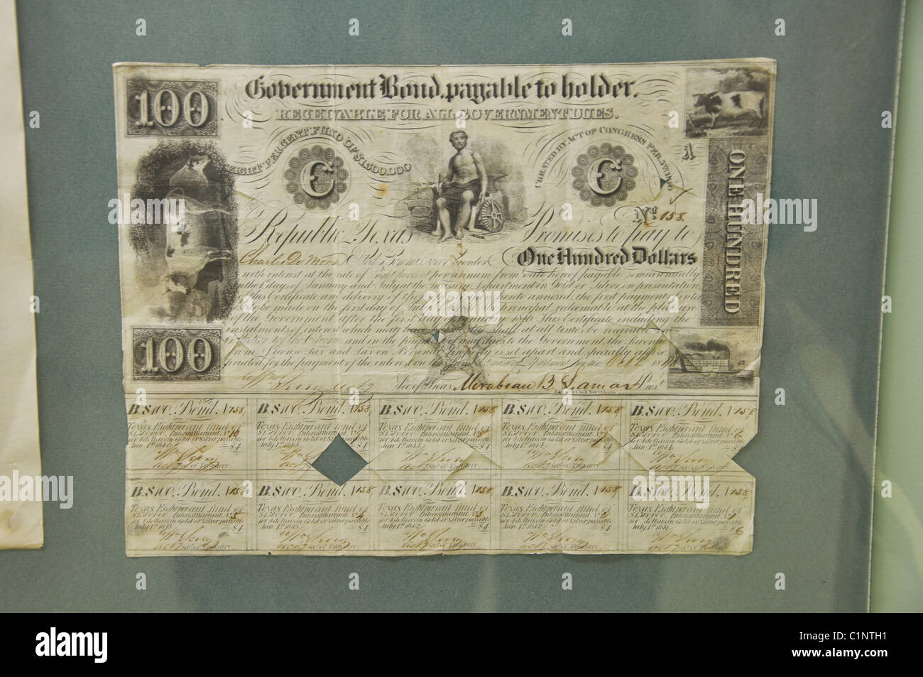 Republik Texas alte Rechnung Stockfoto