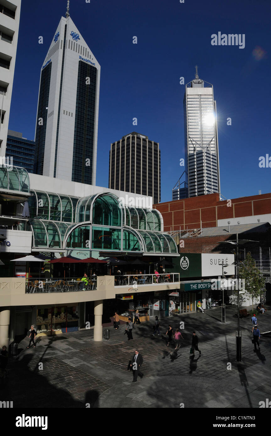 Murray Street Mall, eine der Fußgängereinkaufsstraßen in Perth, Westaustralien Stockfoto