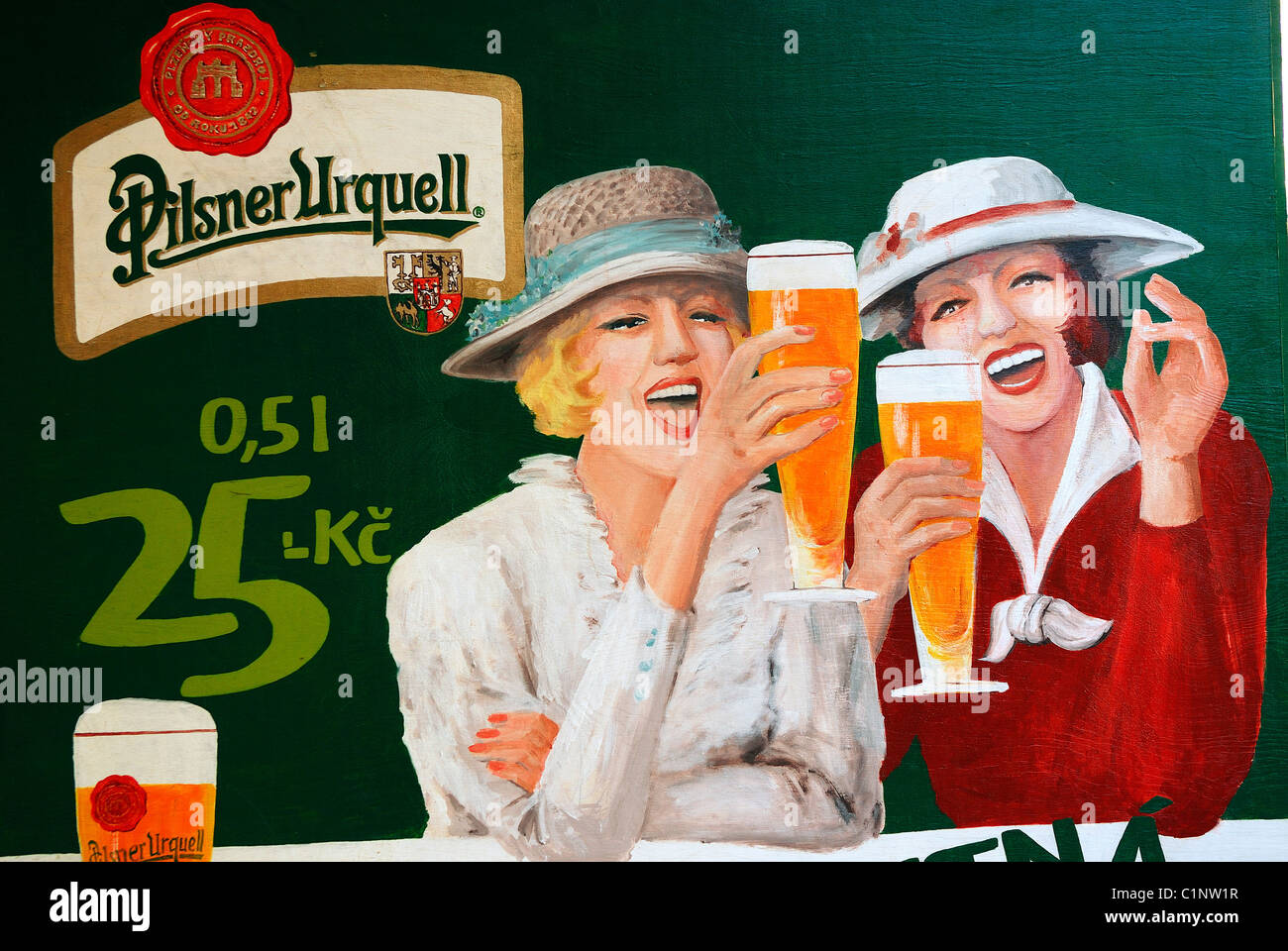 Tschechien, Prag, Anzeige für ein lokales Bier Stockfoto