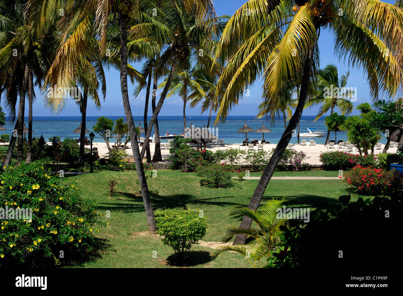 Insel Mauritius, Ostküste, Imperial Sofitel-Hotel-Strand und Park am Wolmar (Flic En Flac) Stockfoto