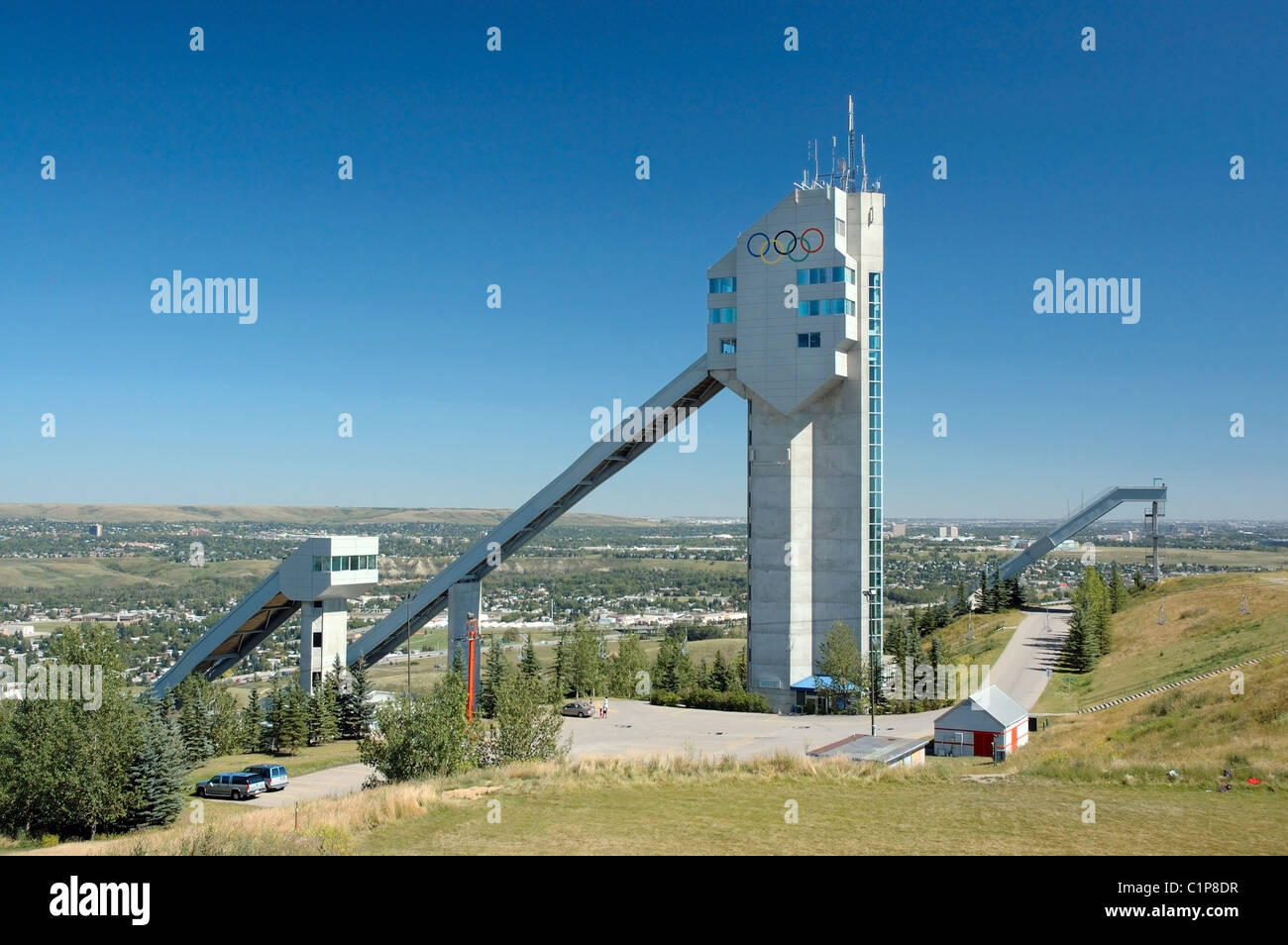 Ski-Sprung-Türme im Canada Olympic Park, Calgary, Alberta, Kanada Stockfoto