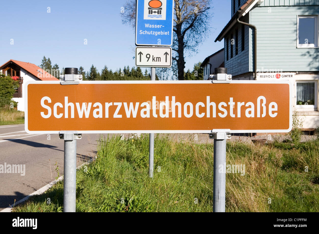 Deutschland, Bayern, Schwarzwaldhochstrasse, Hautpstraße Zeichen Stockfoto